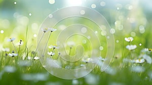 A serene meadow brimming with daisies bathed in sunlight - Spring relative background