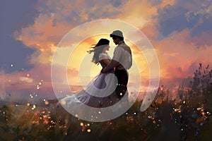 Serene Meadow couple art. Generate Ai