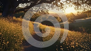 Serene Meadow Pathway at Sunset
