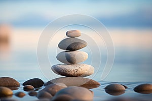 Serene Meditation and Balanced Stones Symbolizing Inner Peace and Emotional Stability. Generative Ai