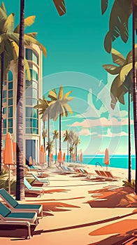 Serene Miami Beach Scene with Sunbathers. Generative ai