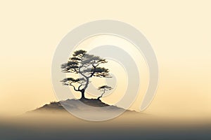 serene minimalistic background with a single tree silhouette, capturing the simplicity and beauty of nature