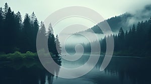 Serene Misty Lake And Forest: Moody Atmosphere In 8k Resolution photo