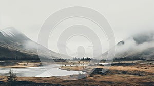 Serene Misty River In A Mountain Valley