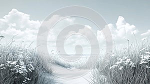 Serene Monochrome Landscape with Grassy Path