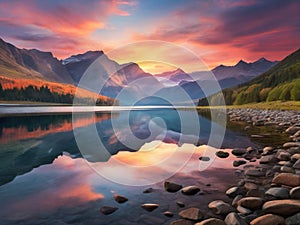 sunset splendor on a mountain lake