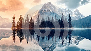 Serene Mountain Lake Reflection at Sunrise