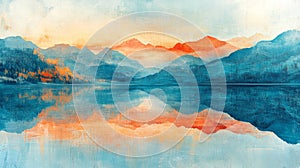 Serene Mountain Lake Sunset Reflection Landscape