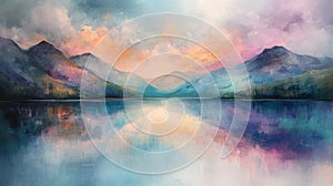 Serene Mountain Lake Sunset Reflection Landscape