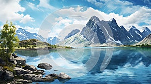 Serene Mountain Landscape In Lofoten: Digital Background Paper