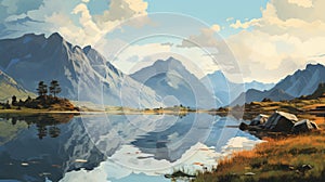 Serene Mountain Landscape In Lofoten - Digital Background Paper