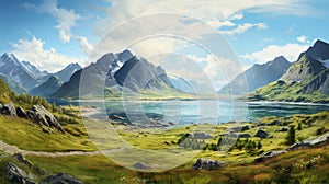 Serene Mountain Landscape In Lofoten - Digital Background Paper