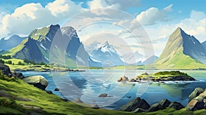 Serene Mountain Landscape In Lofoten - Digital Painting By Even Mehl Amundsen