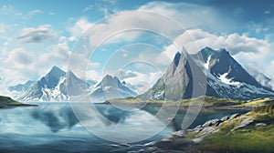 Serene Mountain Landscape In Lofoten: Mammal Scene Digital Background Paper