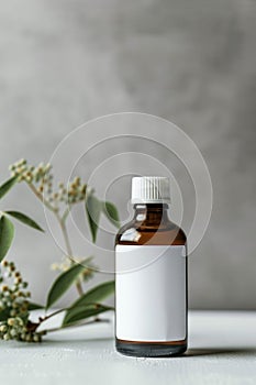 Serene Natural Essential Oil Bottle with White Blooms