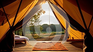 Serene Nature Getaway Glamping in the Heart of the Wilderness. Generative AI