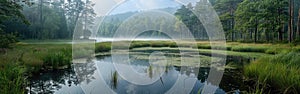 Serene Nature Landscape with Lush Greenery and Clear Skies