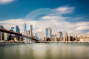 Serene new york city skyline with brooklyn bridge