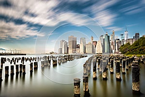 Serene new york city skyline with clouds