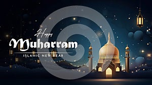 Happy Muharram or Islamic New Year Poster Design photo