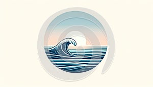 Serene Ocean Wave at Sunset, AI Generated