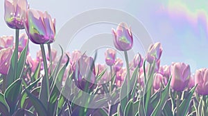 Serene Pastel Tulip Field in Springtime Haze