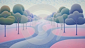 Serene Path: A Pointillism Painting In Pastel Colors