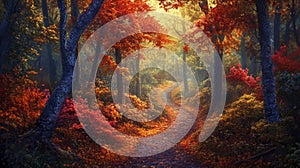 A Serene Path Through a Vibrant Autumn Forest
