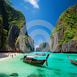 Serene Phuket Beach with Iconic Limestone Cliffs and Crystal-Clear Turquoise Waters