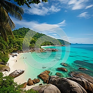 Serene Phuket Beach with Iconic Limestone Cliffs and Crystal-Clear Turquoise Waters