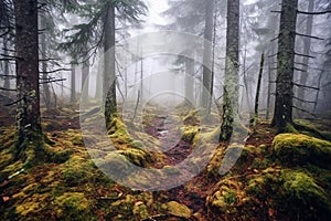 Serene Pine Forest in Misty Hues