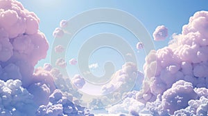 Serene Pink Cloudscape with Soft Blue Sky and Floating Bubbles