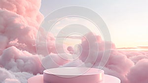 Serene pink podium in a cloudy dreamscape photo