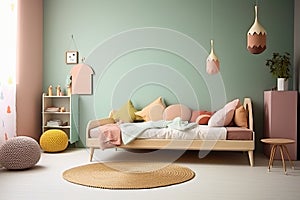 Serene and Playful Kid's Bedroom in Pink and Green Palette