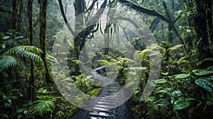 Serene Rainforest Path on a Cloudy Afternoon