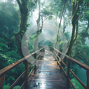 Serene rainforest scene with a picturesque wooden bridge on Ang Ka