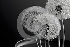 Serene Reflections: Dew-Kissed Dandelions. Concept Nature Photography, Springtime Beauty, Close-Up