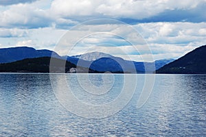 Serene reflective lake in Norway. Lake Nisser, Telemark County.