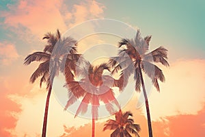 Serene Retro palm beach sky. Generate Ai