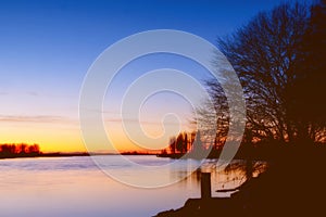 Serene river estuary landscaoe at dusk