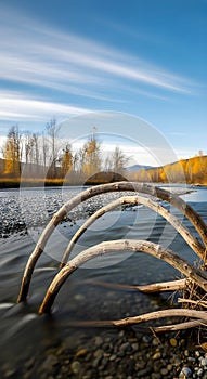 Serene River Scene with Fallen Log