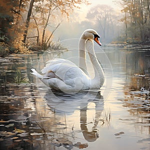 Serene River Scene with Graceful Swan