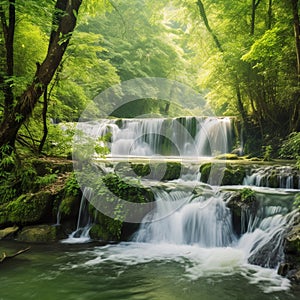 Serene River, Waterfall, and Lush Forest - Celebrating World Water Day and Preserving Our Planet& x27;s Water Resources