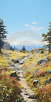 Serene Rock Road On Mountaintop: Realistic Landscape Paintings