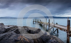 Serene Wooden Pier in Blue Waters after the Storm, Holywood, Northern Ireland photo