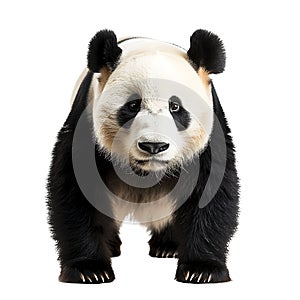 Serene scene of a panda peacefully standing against a clean white backdrop