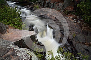 Serene Scenic Pike River Dave`s Falls Waterfall Through Large Granite Boulders Marinette County Wisconsin