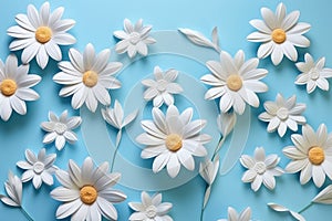 Serene Sea of Daisies: Fondant Florals Adrift on a Calming Azure Canvas. Generative AI