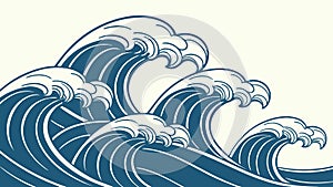 Rolling Ocean Waves, Serene Seamless Marine Vector Pattern, vector design Generative AI