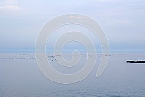 Serene seascape at dusk in Manazuru, Kanagawa, Japan.